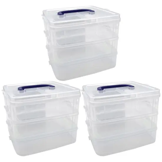 3-Tier Clear Stackable Storage Container, Pack of 3 {1}