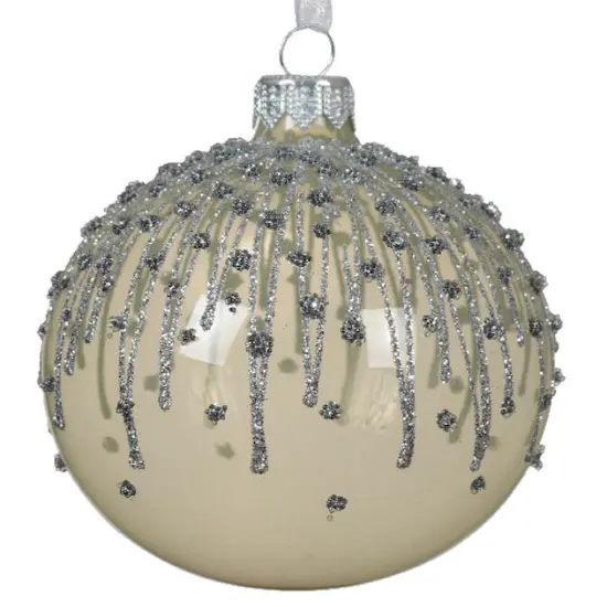 Enamel Ice Glass Ornament Set - 80mm - Silver and White {4}