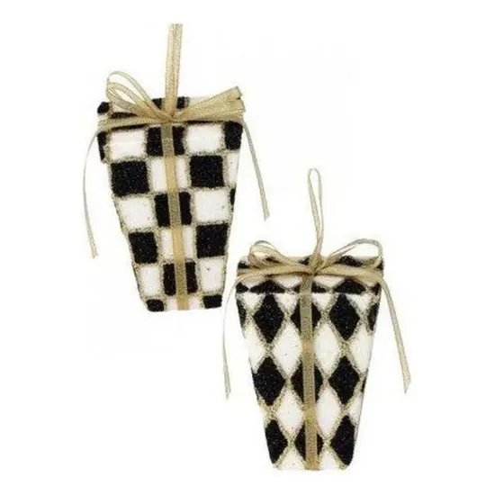 5" Harlequin Package Ornaments: Black/Gold (Asst 2) {2}