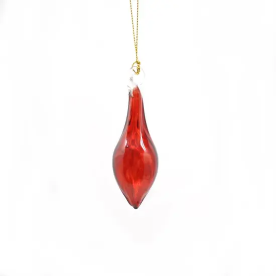 Blown Glass Teardrop Ornament - Red - Mid Bulge {1}
