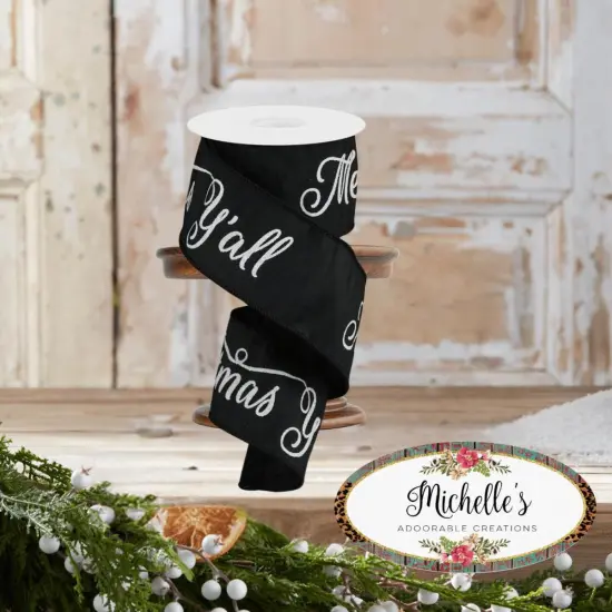 2.5" Merry Christmas Yall Ribbon: Black (10 Yards) {2}