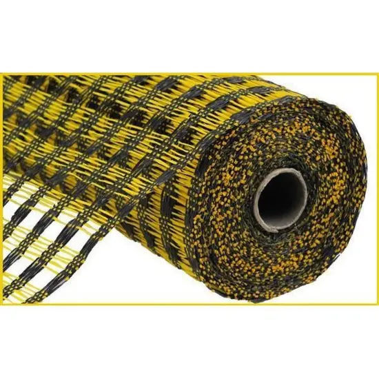 10" Poly Burlap Check Mesh Ribbon: Black & Yellow {1}