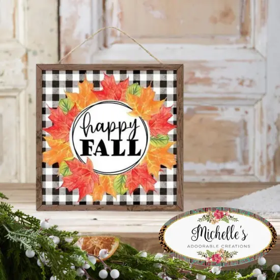 10" Wooden Sign: Happy Fall Leaf {2}