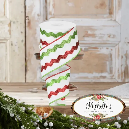 2.5" Glitter Ricrac Ribbon: Red, Lime & White (10 Yards) {4}