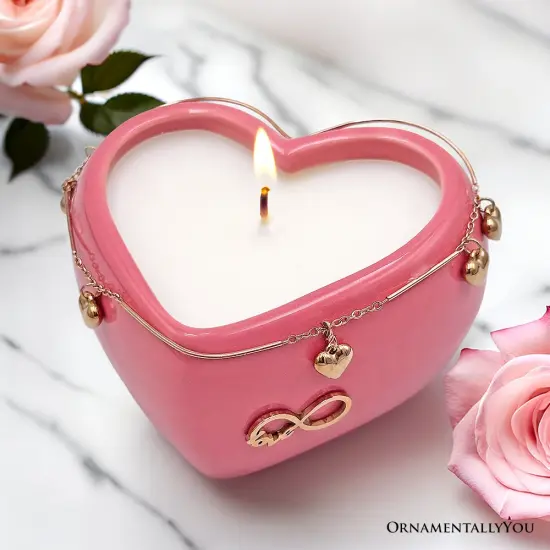 Heart Shaped Eternal Love Candle, Romantic Rose Scented Gift with Pendant for Her {1}