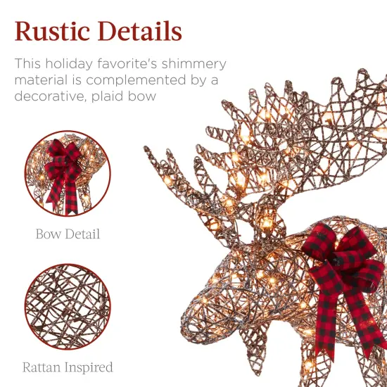 Best Choice Products 2-Piece Moose Family, Lighted Rattan Christmas Rattan-Inspired Yard Decoration Set w/ 170 Lights {7}