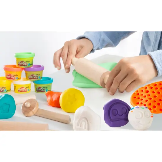 Play-Doh: Sustainable Playset - (6) 1oz Colorful Play-Doh Containers, Water-Resistant Apron, 3pc Wooden Tools, Mold & Shape Clay Set, Kids Ages 3+ {5}