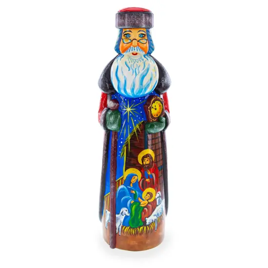 Nativity Scene Hand Carved Ukrainian Solid Wood Santa Figurine 11 Inches {1}