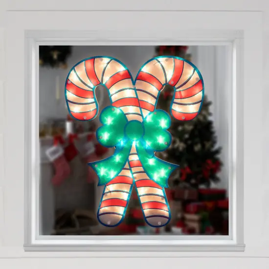 Northlight 18.5" Lighted Double Candy Cane Christmas Window Silhouette Red {4}