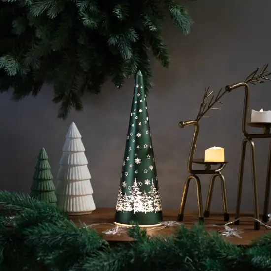 Northlight LED Lighted Snowy Forest Glass Christmas Cone Tree Decoration- 11.5" Green {1}