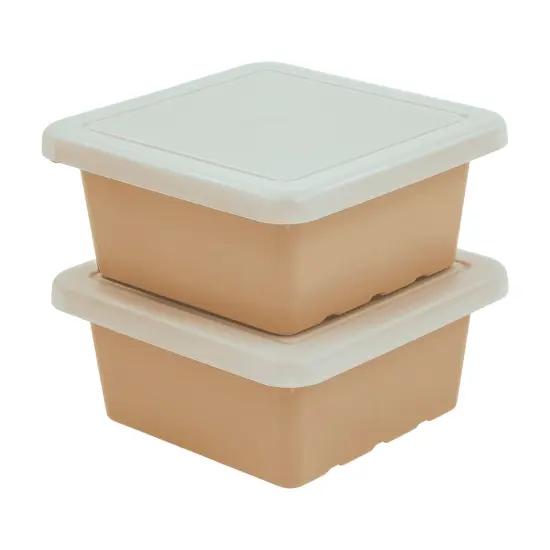 Square Bin with Lid, Storage Containers, 2-Pack Sand {1}
