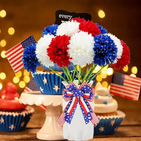 12pcs Artificial Chrysanthemums Flowers of 4th of July Decorations Tabletop Decorations {5}