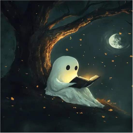 Paint by Numbers, Cute Ghost Under The Trees Paint by Numbers for Adults, Funny Ghost Reading Acrylic Painting, Home Library Reading Room Decor - Moon Night(16x20inch, No Frame) {1}