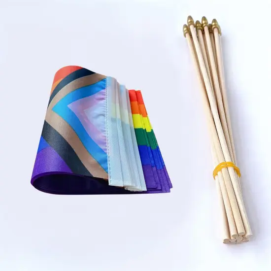 Progress Rainbow Gay Pride Stick Flag Small Mini Hand Held LGBT Flags,5x8 Inch,12 Pack {3}
