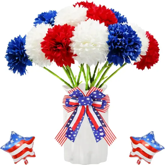 12pcs Artificial Chrysanthemums Flowers of 4th of July Decorations Tabletop Decorations {1}