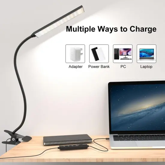 LED Desk Lamp with Eye-Caring LED Light and Metal Clip, 11 Level Brightness 3 Color Modes, Power by USB Port 5W Flexible Gooseneck Reading Light for Home and Office (5W, Black) {3}