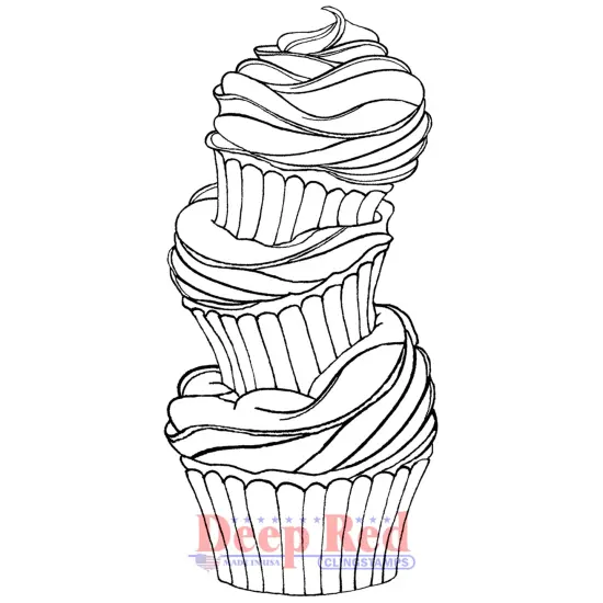 Deep Red Stamps Cupcake Stack Rubber Cling Stamp {1}