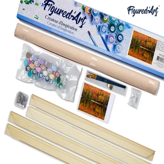 Figured'Art Paint by Numbers Kit for Adults Lake Reflection in Autumn 16"x20" - Craft Art Painting Rolled Canvas with DIY wooden frame {5}