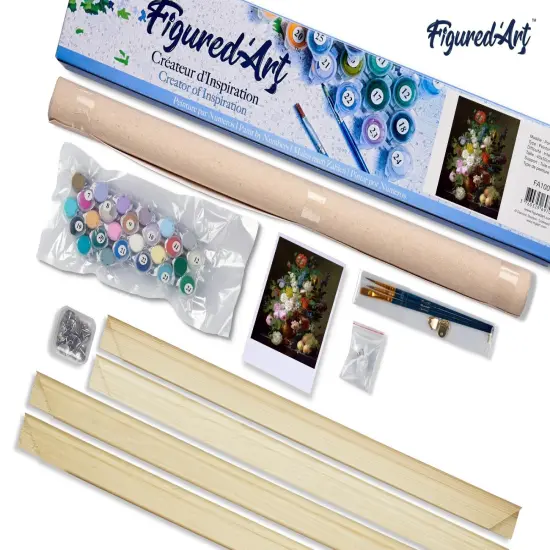 Figured'Art Paint by Numbers Kit for Adults Jan Frans van Dael - Vase of Flowers 16"x20" - Craft Art Painting Rolled Canvas with DIY wooden frame {5}