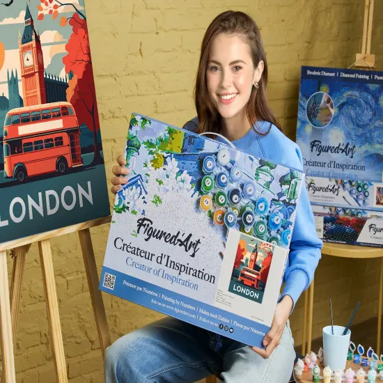 Figured'Art Paint by Numbers for Adults with Frame Travel Poster London 16"x20" - Craft Art Painting DIY Kit Canvas Already Stretched on a Wooden Frame {2}