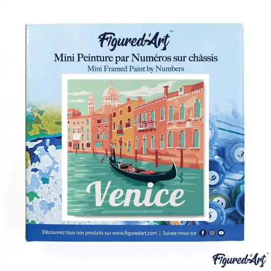 Figured'Art Mini Paint by Numbers Kit for Adults with Frame Travel Poster Venice Small format 8"x8" - Craft Art Painting DIY Canvas Already Stretched on a Wooden Frame {3}