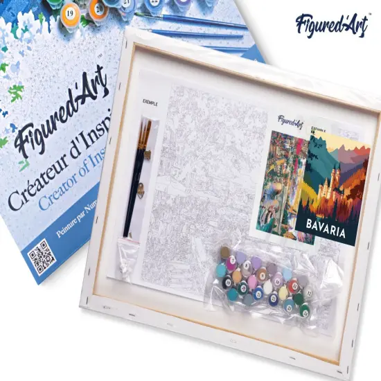 Figured'Art Paint by Numbers for Adults with Frame Travel Poster Bavaria 16"x20" - Craft Art Painting DIY Kit Canvas Already Stretched on a Wooden Frame {5}