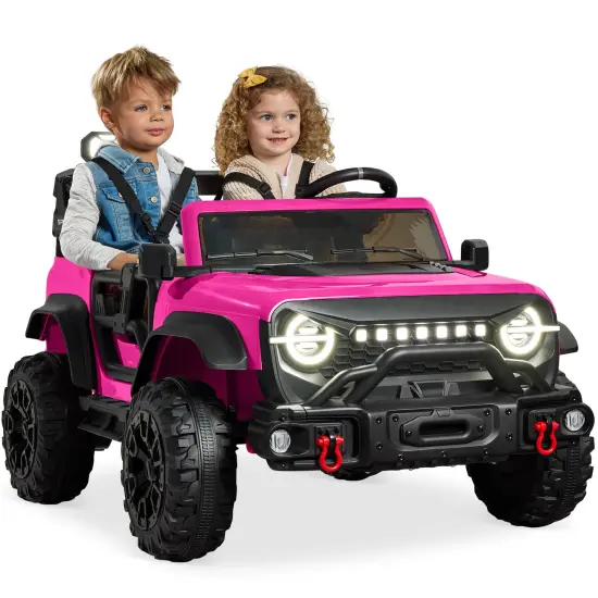 Best Choice Products Kids 24V 2-Seater Electric Ride-On Car Truck w/ Parent Control, Bluetooth, LED Lights Hot Pink {1}