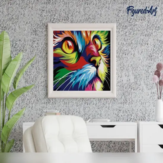 Figured'Art Paint by Numbers Kit for Adults with Frame Feline Pop Art 16"x20" - Craft Art Painting DIY Kit Canvas Already Stretched on a Wooden Frame {4}