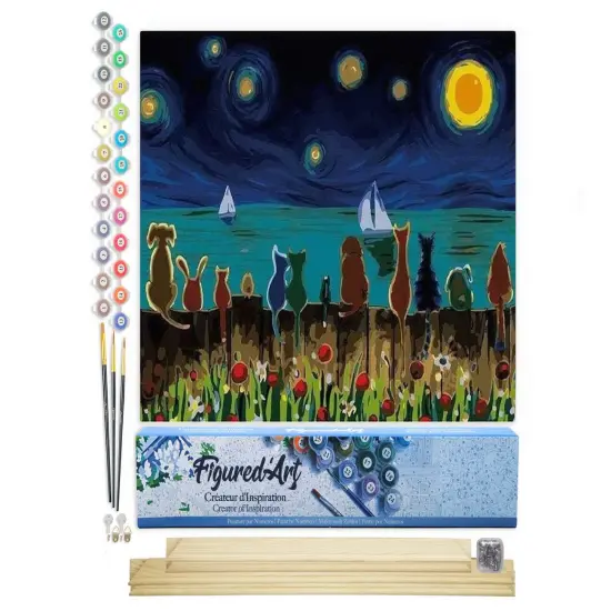 Figured'Art Paint by Numbers Kit for Adults Starry Night with Animals 16"x20" - Craft Art Painting Rolled Canvas with DIY wooden frame {1}