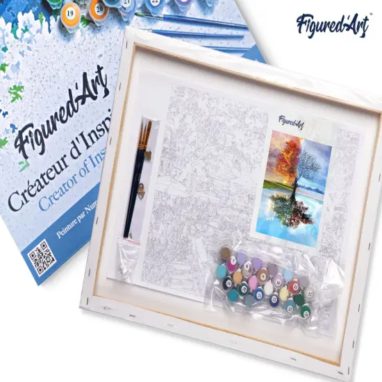 Figured'Art Paint by Numbers for Adults with Frame 4 Seasons Tree 16"x20" - Craft Art Painting DIY Kit Canvas Already Stretched on a Wooden Frame {5}