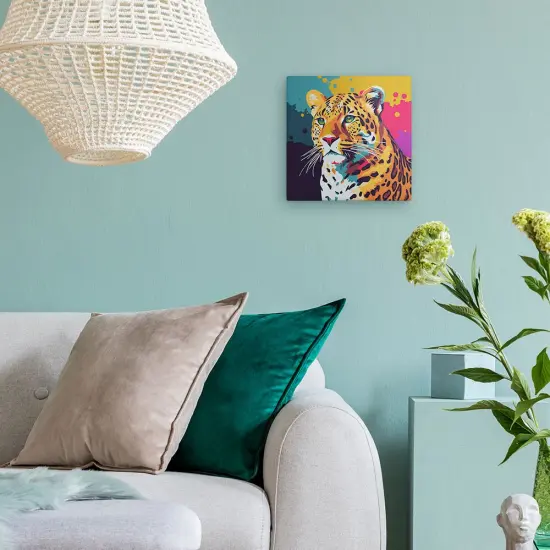 Figured'Art Mini Paint by Numbers Kit for Adults with Frame Leopard Abstract Pop Art Small format 8"x8" - Craft Art Painting DIY Canvas Already Stretched on a Wooden Frame {2}