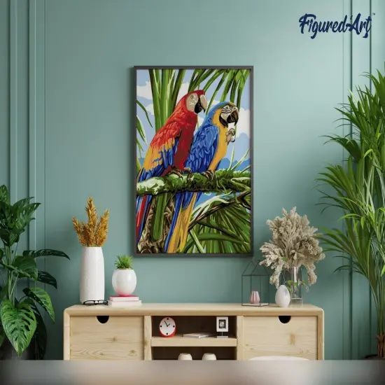 Figured'Art Paint by Numbers Kit for Adults Parrots in the Tropics 16"x20" - Craft Art Painting Rolled Canvas with DIY wooden frame {4}