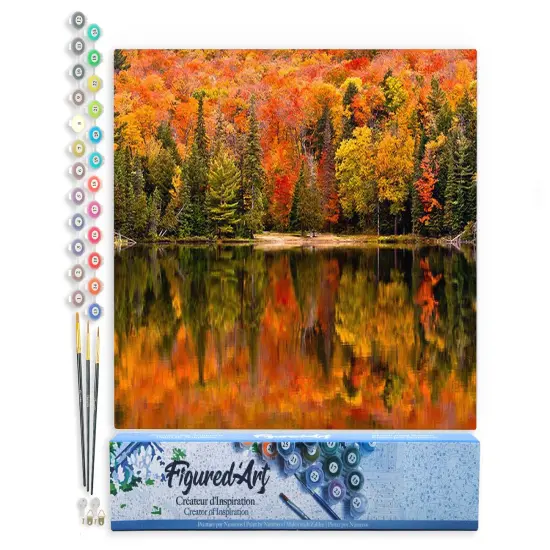 Figured'Art Paint by Numbers Kit for Adults Lake Reflection in Autumn 16"x20" - Craft Art Painting DIY Kit Rolled Canvas without frame {1}