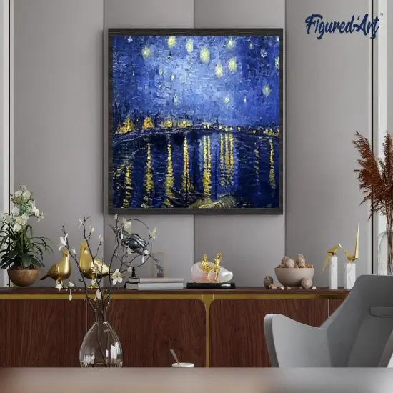 Figured'Art Paint by Numbers for Adults Van Gogh Starry Night over the Rhone 16"x20" - Craft Art Painting Rolled Canvas with DIY wooden frame {4}