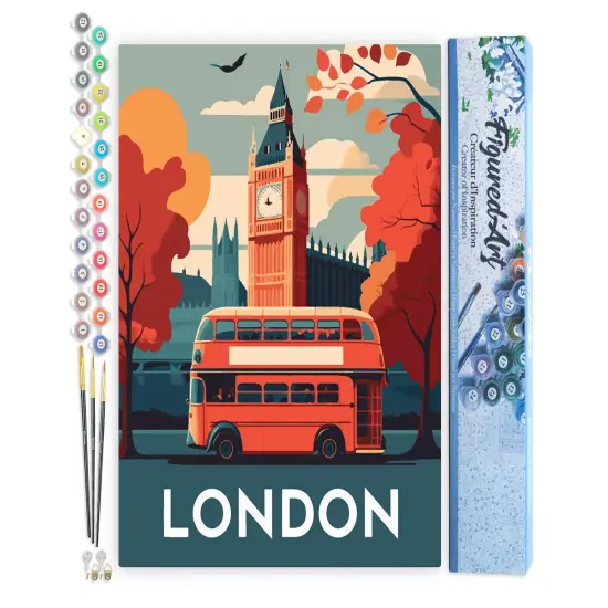 Figured'Art Paint by Numbers for Adults Travel Poster London 16"x20" - Craft Art Painting DIY Kit Rolled Canvas without frame {1}