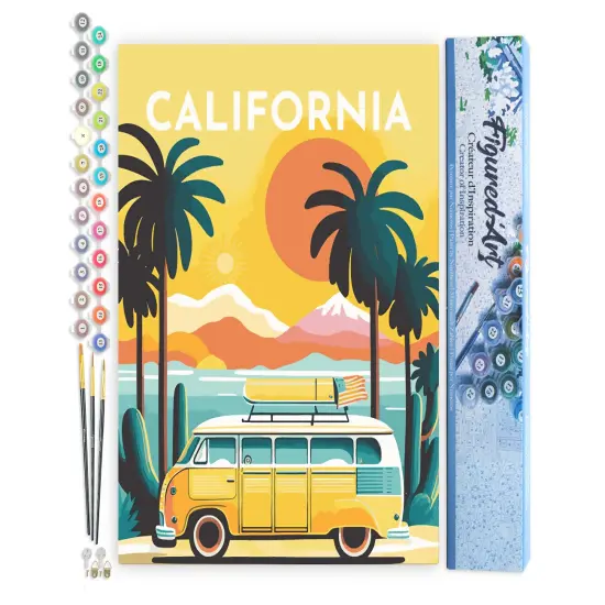 Figured'Art Paint by Numbers for Adults Travel Poster California 16"x20" - Craft Art Painting DIY Kit Rolled Canvas without frame {1}