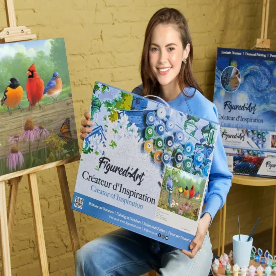 Figured'Art Paint by Numbers Kit for Adults with Frame Birds On A Fence 16"x20" - Craft Art Painting DIY Kit Canvas Already Stretched on a Wooden Frame {2}