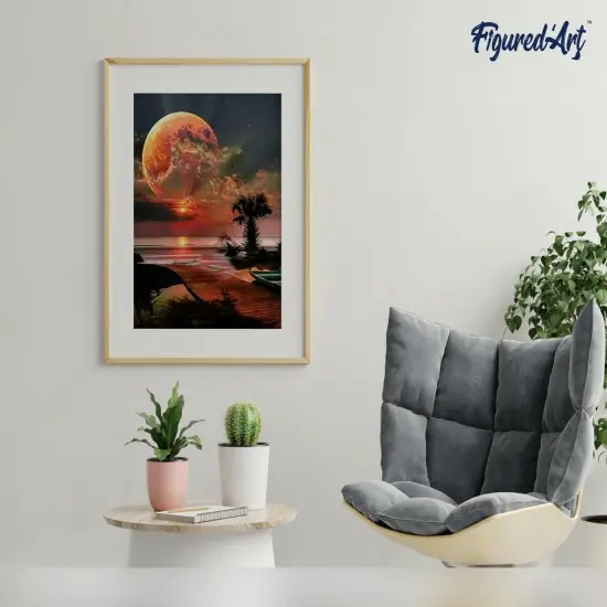 Figured'Art Paint by Numbers for Adults with Frame Full Moon and beach front 16"x20" - Craft Art Painting DIY Kit Canvas Already Stretched on a Wooden Frame {4}