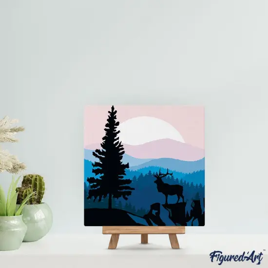 Figured'Art Mini Paint by Numbers Kit for Adults with Frame A Moose on the Cliff Small format 8"x8" - Craft Art Painting DIY Canvas Already Stretched on a Wooden Frame {2}