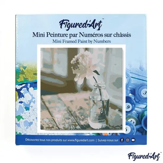 Figured'Art Mini Paint by Numbers Kit for Adults with Frame White Flower Small format 8"x8" - Craft Art Painting DIY Canvas Already Stretched on a Wooden Frame {3}