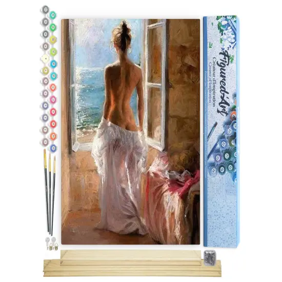Figured'Art Paint by Numbers Kit for Adults Naked woman and Sun 16"x20" - Craft Art Painting Rolled Canvas with DIY wooden frame {1}