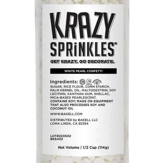 Krazy Sprinkles - White Pearl Confetti Edible Sprinkles (1/2 Cup 1x Jar) {5}