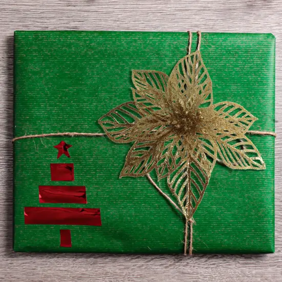 8.5" Gold Glitter Poinsettia Flower, Christmas Holiday Decoration, Ideal for Holiday Decor, Xmas Floral Arrangements, Home Decoration {3}