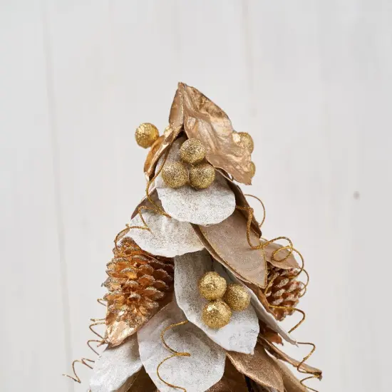 24" Natural JackFruit leaves Tabletop ConeTree - Handcrafted Christmas Decorations - Holiday Tree Gold {2}