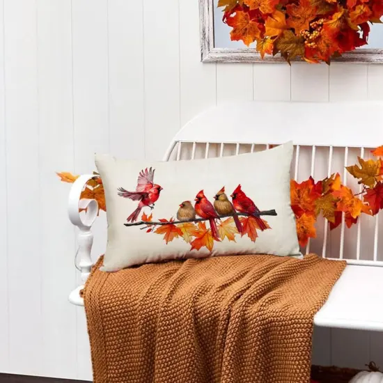 Maple Leaves Decorative Autumn Thanksgiving Harvest Lumbar Cushion Case Decor {2}