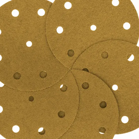 60 Grit - 5" Gold DA Sanding Discs - 9-Hole Pattern Hook and Loop - Box of 50 {3}