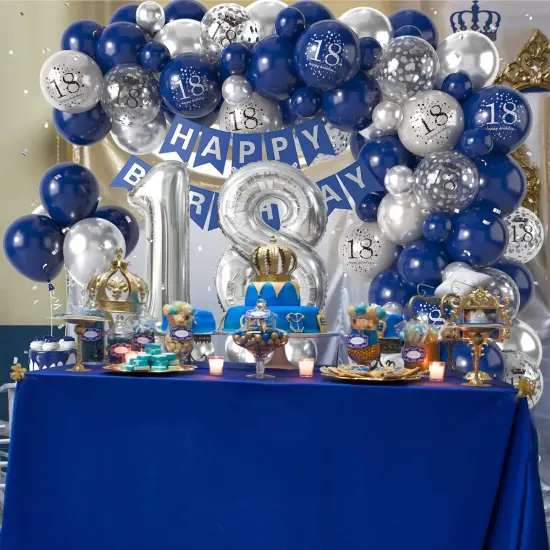 18th Birthday Decorations Navy Blue Silver,18th Birthday Balloon Garland Party Decorations with Number 18 Foil balloons,Happy Birthday Banner for Boys Girls 18th Birthday Party Decorations {5}