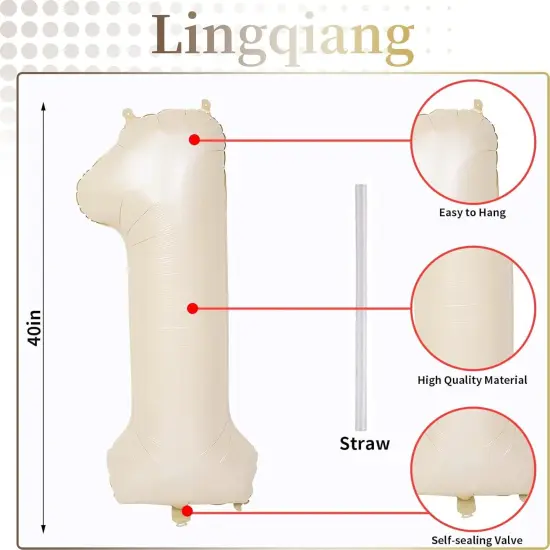 40 Inch Number 1 Balloon - Cream {2}