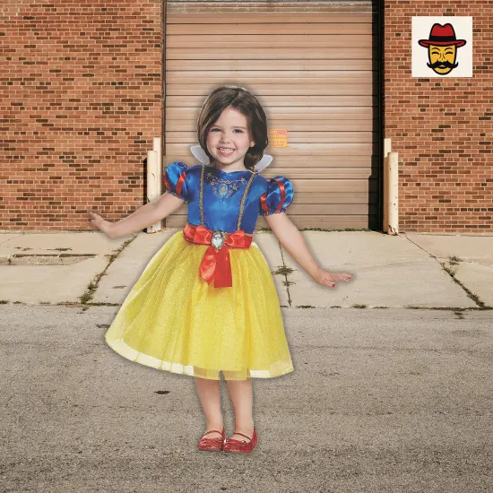 Girls Disney Snow White Costume, Yellow Blue Dress Glitter Trim Red Ribbon Cameo Blue,Red,Yellow {1}