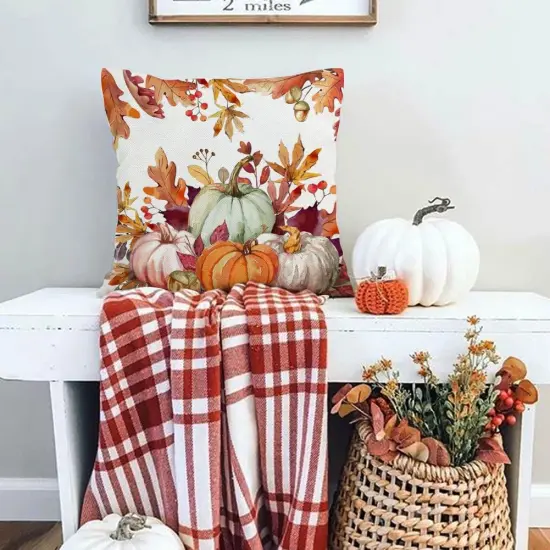 Set of 2 - Fall Pillow Covers 20x20 Inch,Autumn Pumpkin Maple Leaves {5}